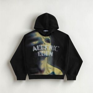 Aelfric Eden Oversized Thermal Human Face Graphic Print Pullover Hoodie